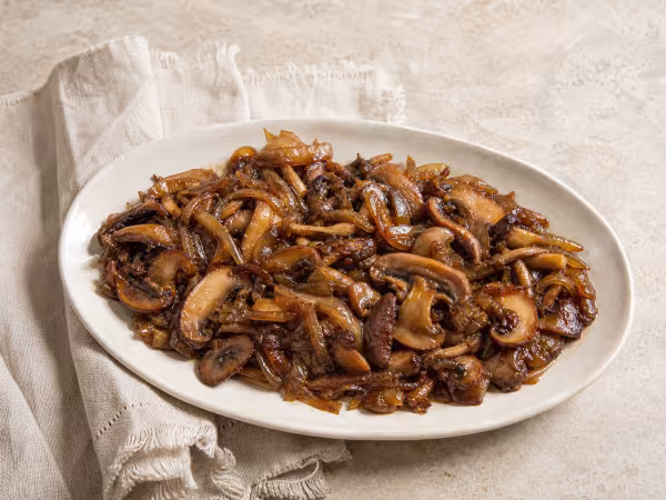 Cebollas y setas caramelizadas con miel