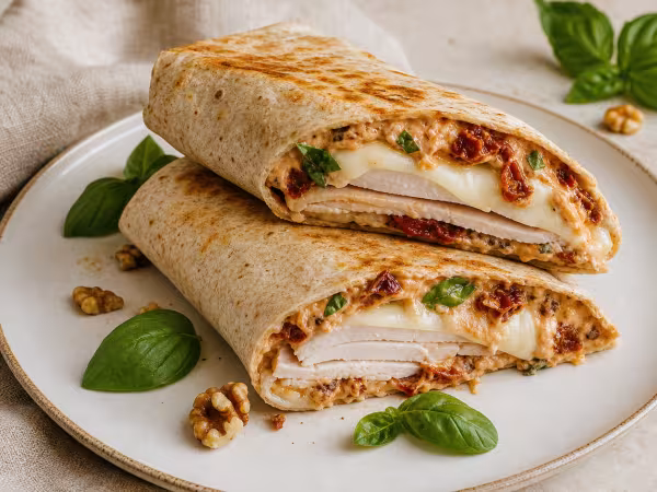 Wraps de pavo y mozzarella con pesto rojo