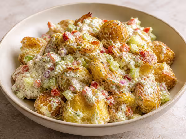 Ensalada de patata crujiente con salsa de yogur