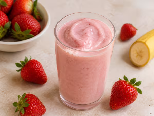 Smoothie de fresa, pl&aacute;tano y yogur