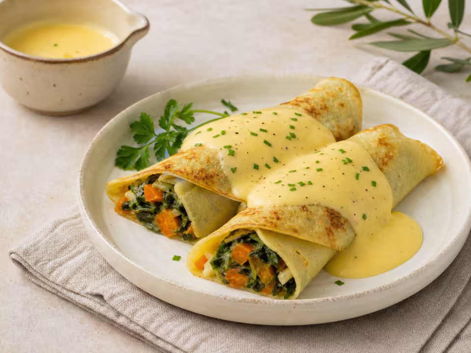 Crepes de verduras con salsa holandesa