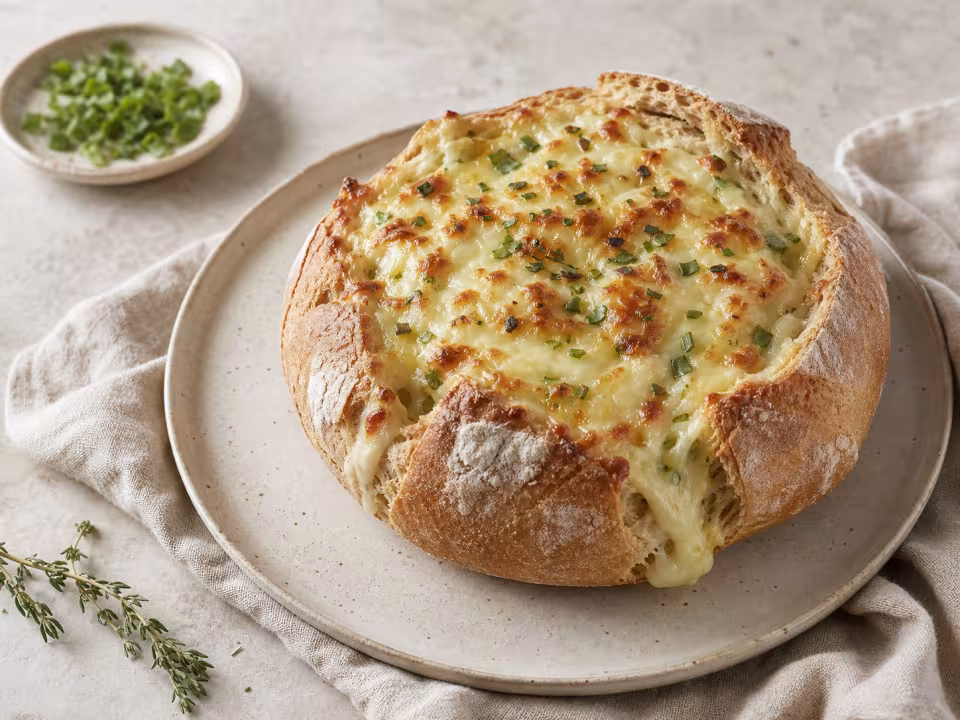 Pan relleno de quesos y cebolleta