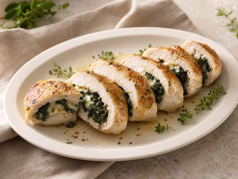 Pechugas de pollo rellenas de espinacas