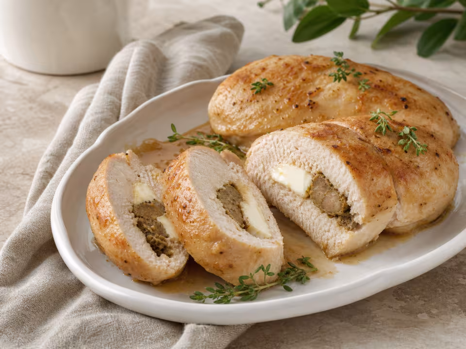 Pechugas de pollo rellenas de quesitos y foie-gras