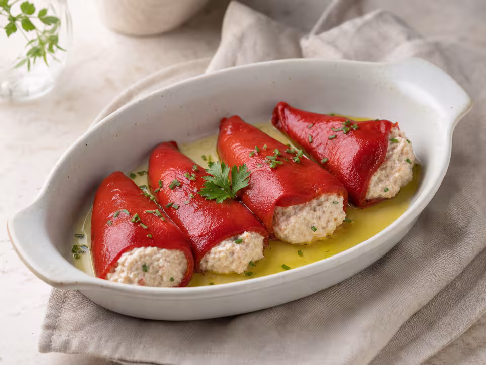 Pimientos del piquillo rellenos de at&uacute;n y queso crema