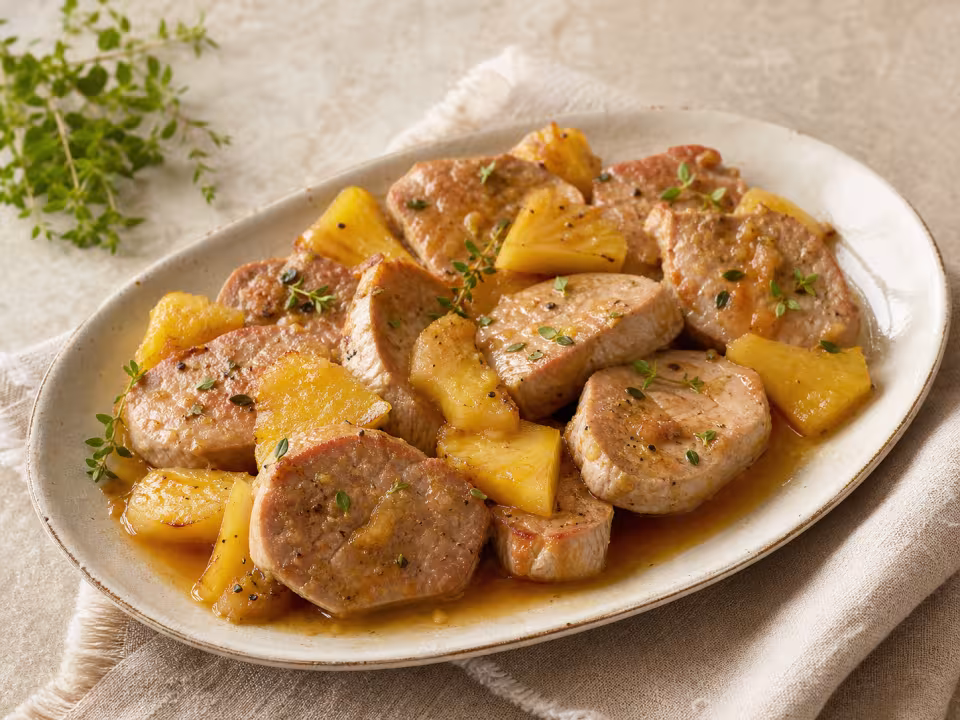 Solomillo de cerdo con pi&ntilde;a y naranja