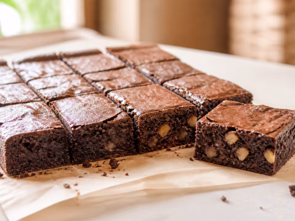 Brownie de chocolate negro jugoso con nueces