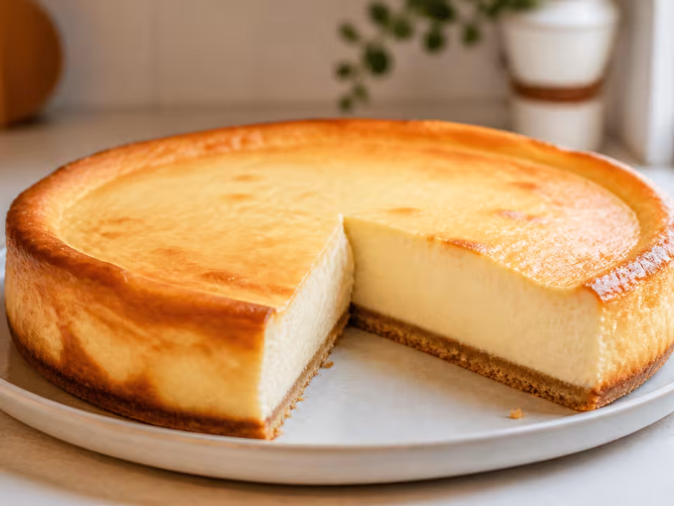 Tarta de queso cl&aacute;sica con interior muy cremoso