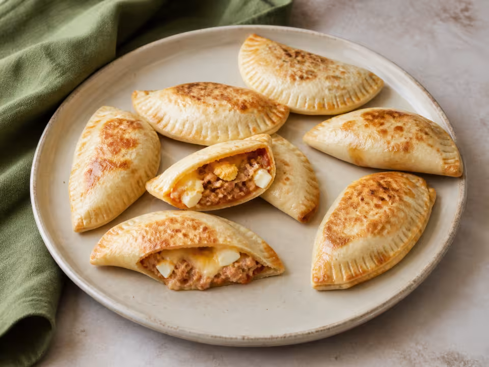 Empanadillas horneadas de at&uacute;n, huevo, tomate y queso