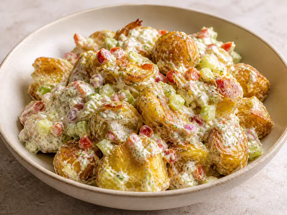 Ensalada de patata crujiente con salsa de yogur