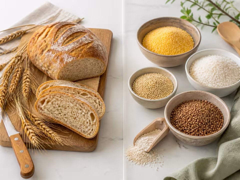 Cereales con gluten y alternativas naturalmente sin gluten